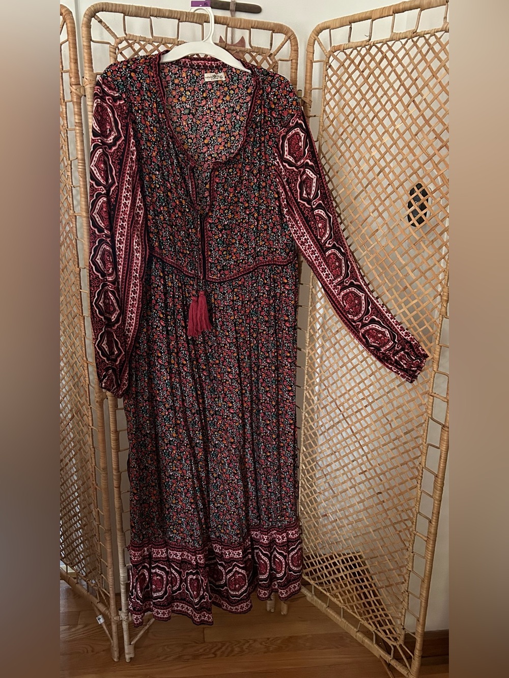 NATURAL LIFE Burgundy Floral Tassel Maxi Dress | women’s XL